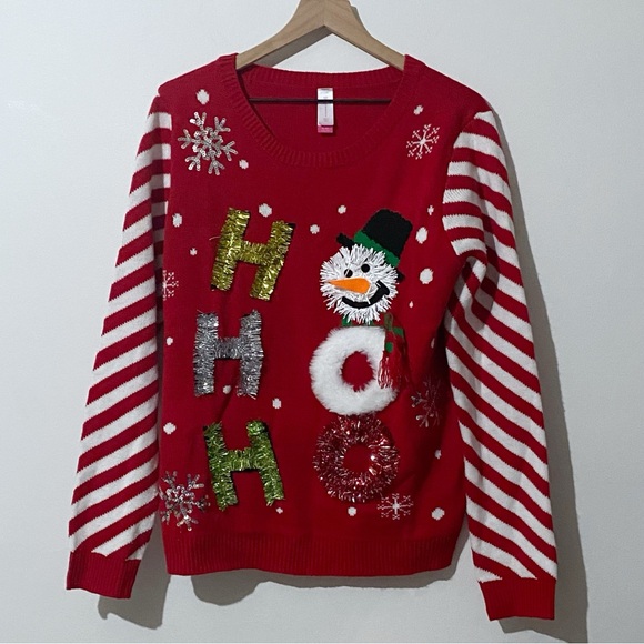 No Boundaries Red Snowman Ugly Sweater Pullover Juniors XL - Picture 1 of 6